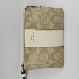Coach Signature PCV Leather Corner Zip Wristlet Light Khaki/Chalk